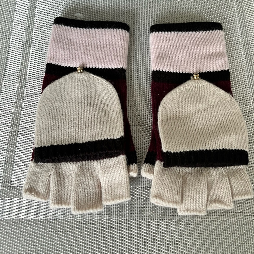 KATE SPADE NWOT AUTHENTIC RARE COLOR BLOCK FINGERLESS STYLE MITTEN GLOVES
